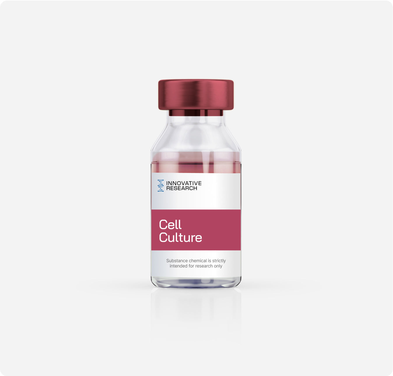 A vial labeled 'Cell Culture' from Innovative Research, possibly containing Ham's F-12 serum-free culture medium.
